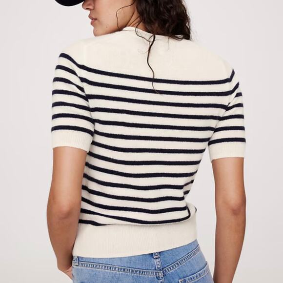 Banana Republic Lightweight Cashmere Short Sleeve Sweater White Navy Stripe S - Picture 6 of 7